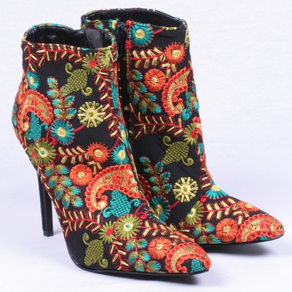 Qupid Shoes - Qupid Stiletto Heel Emroidered Boot BOHO Bootie 9